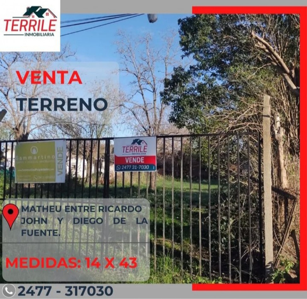 Pergamino Terreno en venta - Matheu entre Ricardo John y Diego de la Fuente