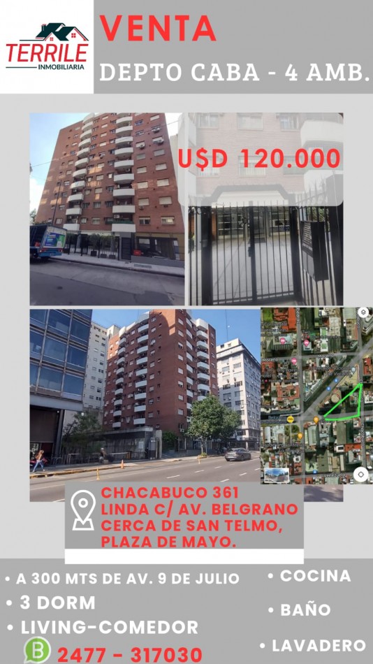 CABA Departamento 4 AMB - Chacabuco al 300 - A 300 mts de Av. 9 de Julio 