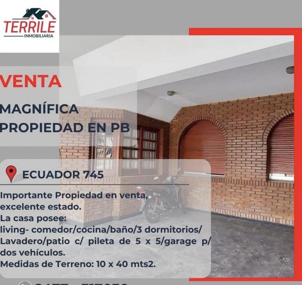 Pergamino Casa de 3 Dorm en venta - Ecuador 745