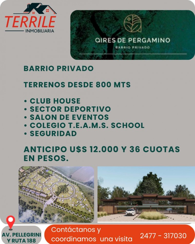 Pergamino Terrenos en venta - Barrio Privado Aires de Pergamino - Av. Pellegrini y Ruta 188 