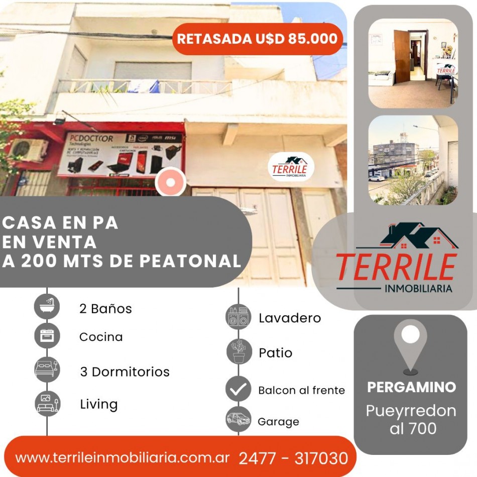 Pergamino Casa en PA en venta  RETASADA  - Zona Centrica - Pueyrredon al 700 