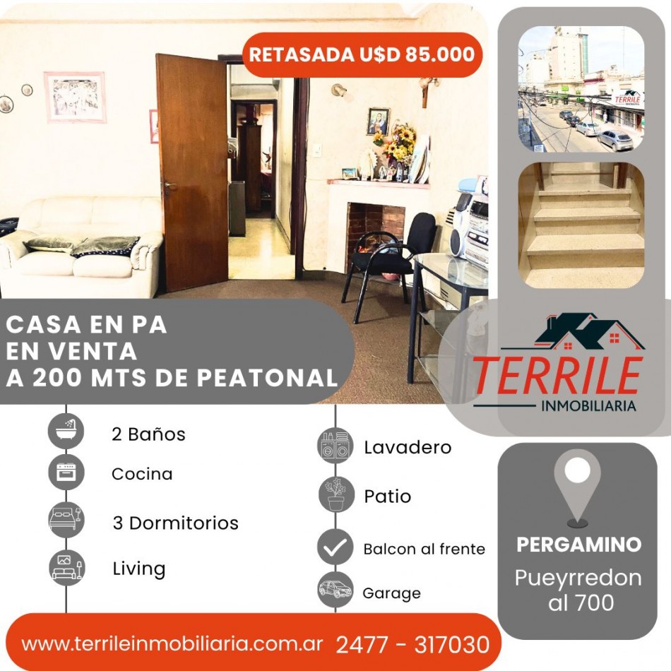 Pergamino Casa en PA en venta  RETASADA  - Zona Centrica - Pueyrredon al 700 