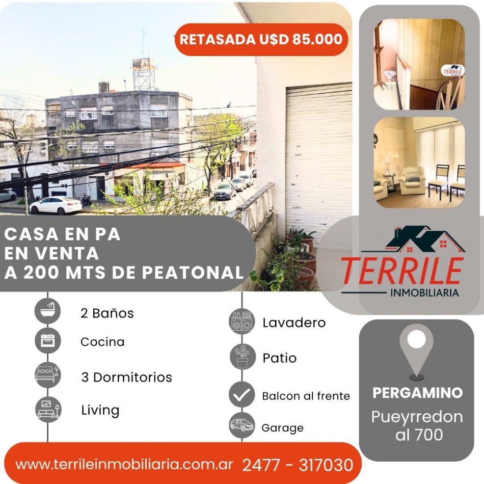 Pergamino Casa en PA en venta  RETASADA  - Zona Centrica - Pueyrredon al 700 