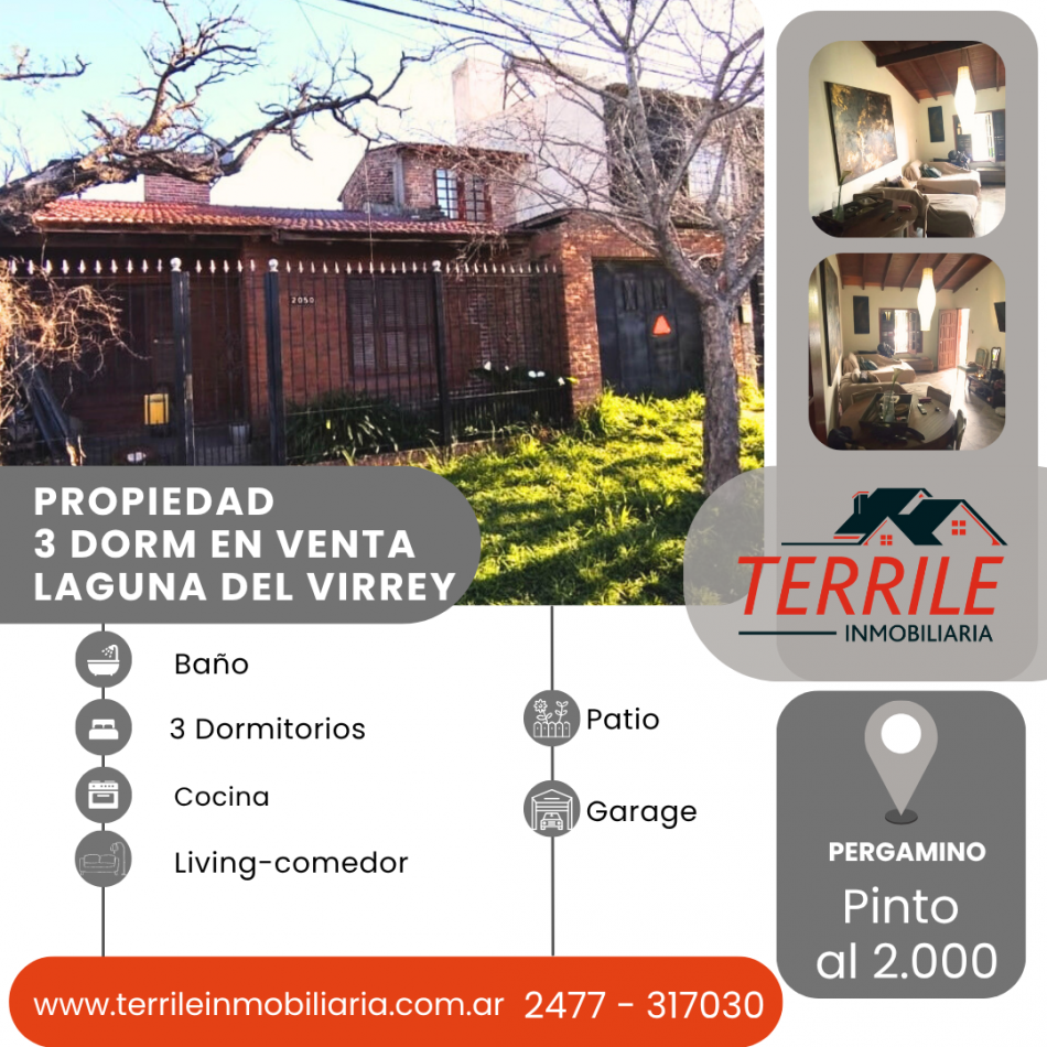 Pergamino Propiedad 3 Dorm en venta - Laguna del Virrey - Pinto al 2.000 