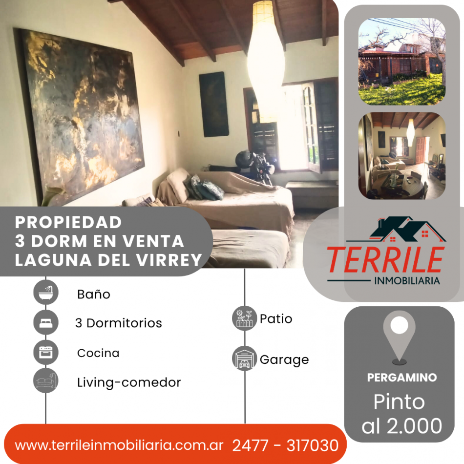 Pergamino Propiedad 3 Dorm en venta - Laguna del Virrey - Pinto al 2.000 