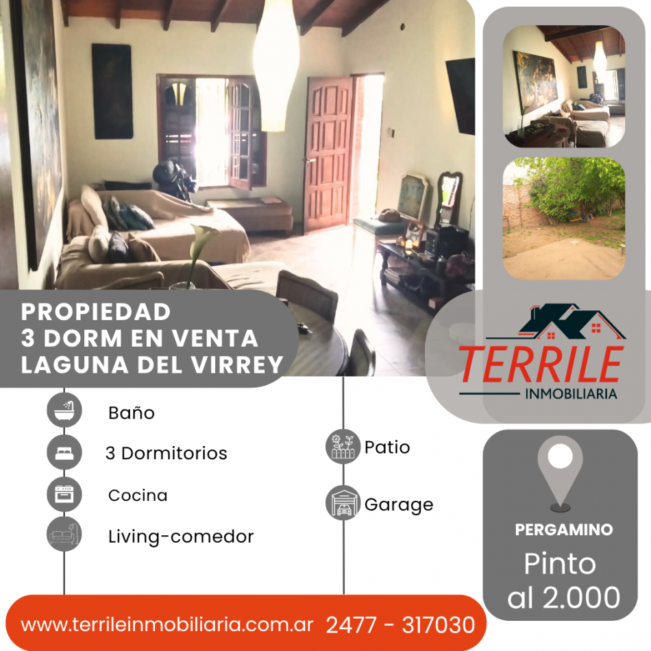 Pergamino Propiedad 3 Dorm en venta - Laguna del Virrey - Pinto al 2.000 
