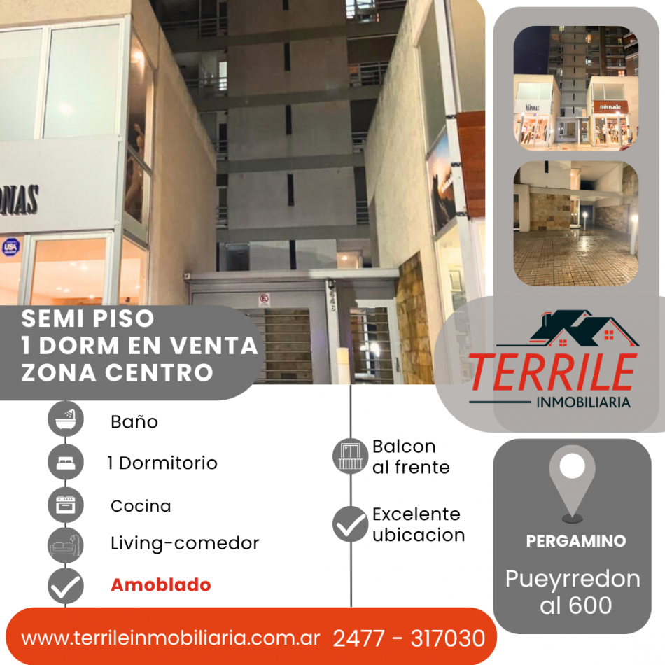 Pergamino Semi Piso 1 Dorm Amueblado en venta - Pueyrredon al 600 - Zona centro 