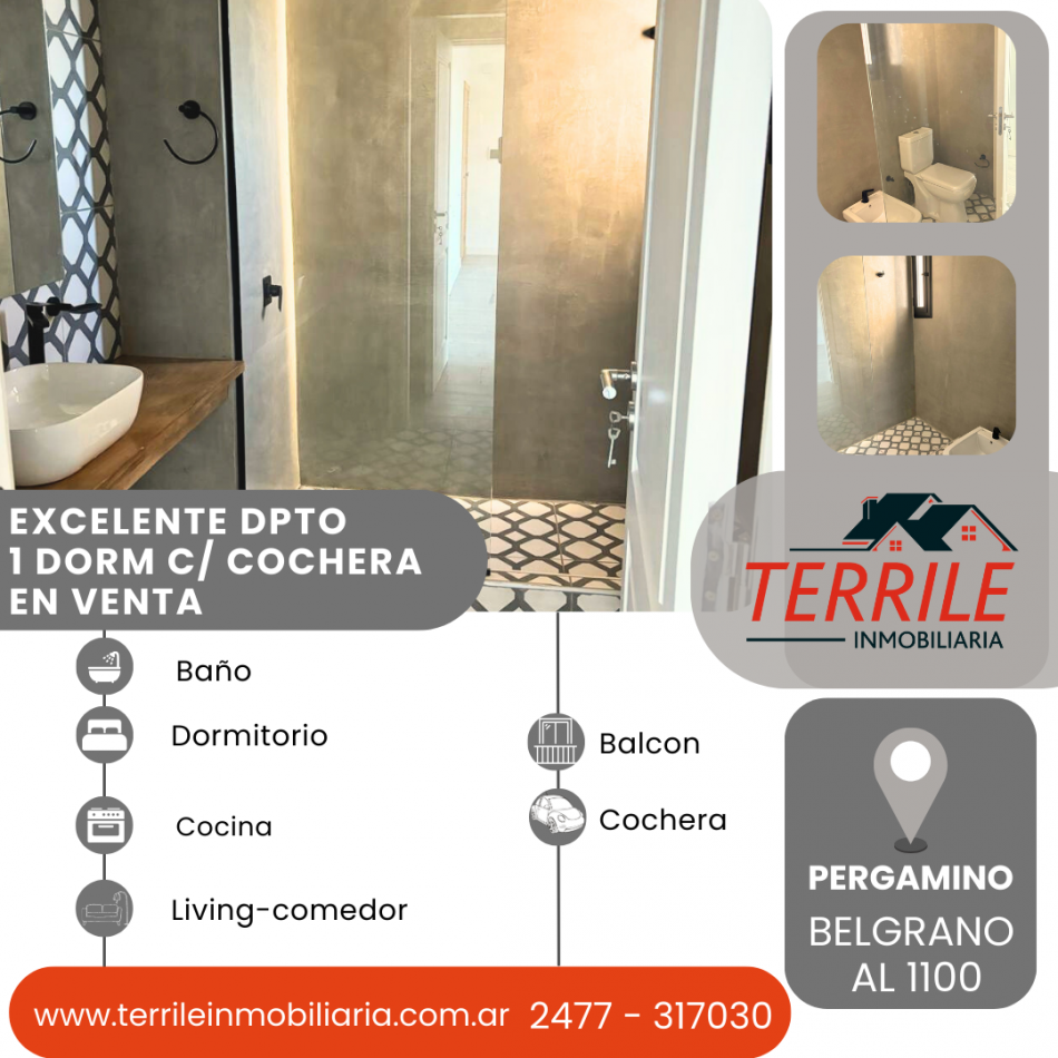 Pergamino Dpto 1 Dorm c/ Cochera en venta - Belgrano al 1100