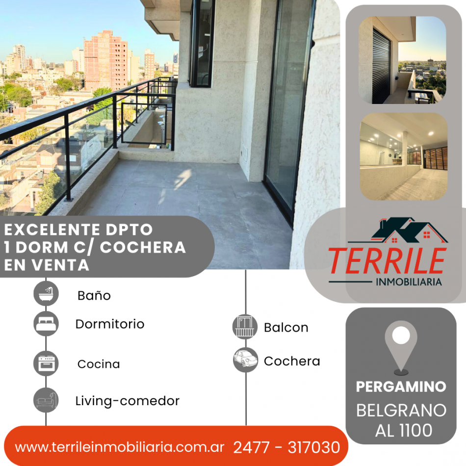 Pergamino Dpto 1 Dorm c/ Cochera en venta - Belgrano al 1100